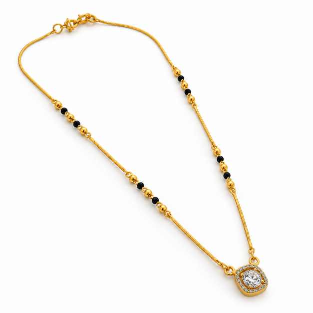 Silver Copper Ghantan Necklace With Black Bead Detailing - CGA61444 close-up view