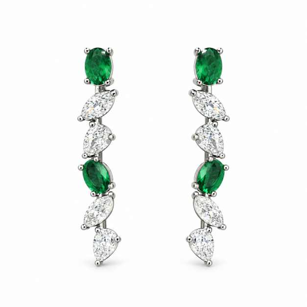 Silver Green & Clear Stone Statement Necklace With Matching Earrings - SNSS0004 close-up view