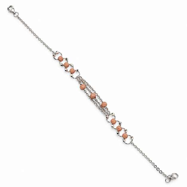 Silver Two-Tone Textured Bead Multi-Chain Bracelet - ABR62342 front view