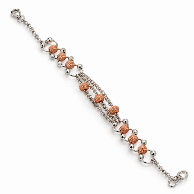 Silver Two-Tone Textured Bead Multi-Chain Bracelet - ABR62342 side view
