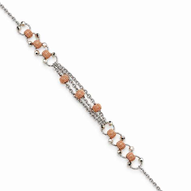 Silver Two-Tone Textured Bead Multi-Chain Bracelet - ABR62342 detail view