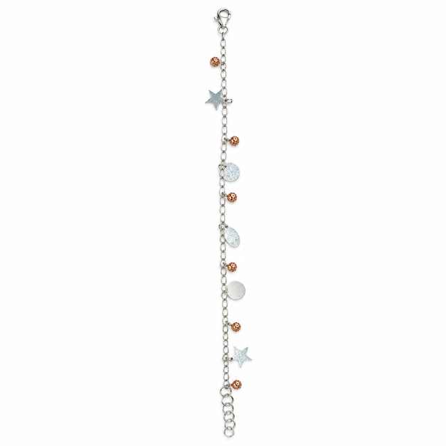 Silver Two-Tone Star & Disc Charm Chain Bracelet - ABR62340