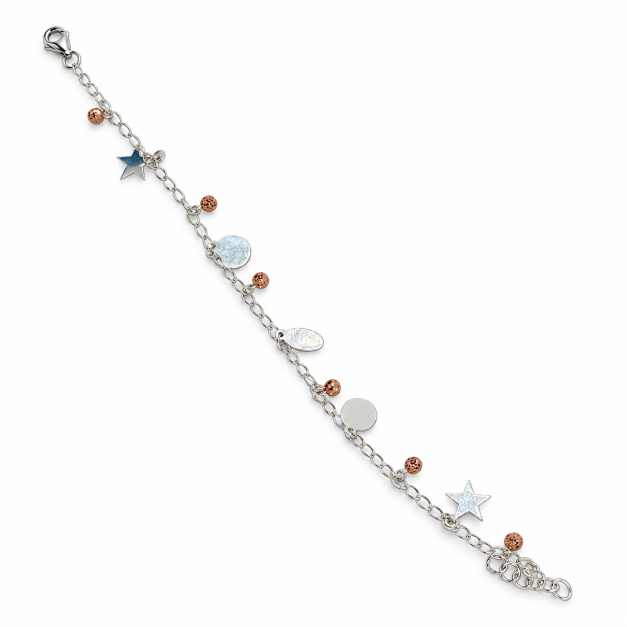 Silver Two-Tone Star & Disc Charm Chain Bracelet - ABR62340 detail view