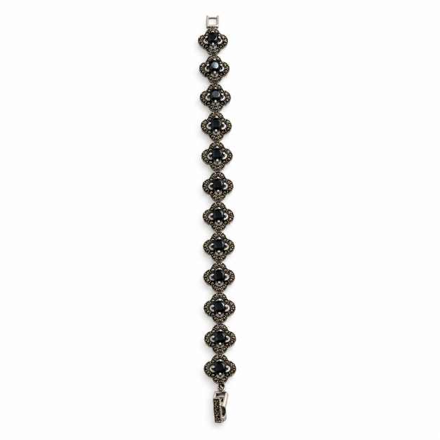 Silver Vintage-Inspired Black Stone Statement Bracelet - ABR62311 close-up view