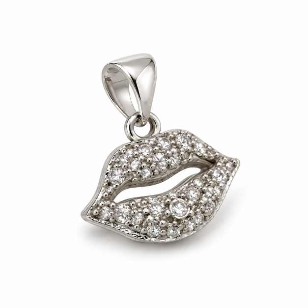 Silver Pendants Lips Motif Clear-Stone Silver-Tone Pendant - APE60693 front view