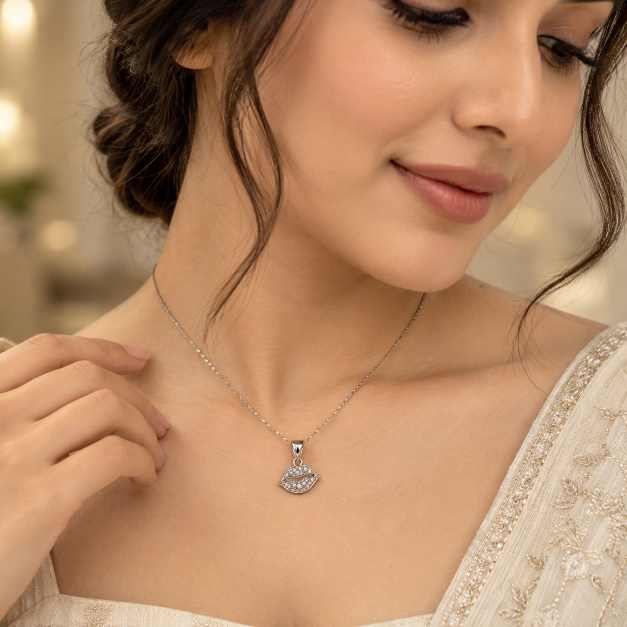 Silver Pendants Lips Motif Clear-Stone Silver-Tone Pendant - APE60693 side view