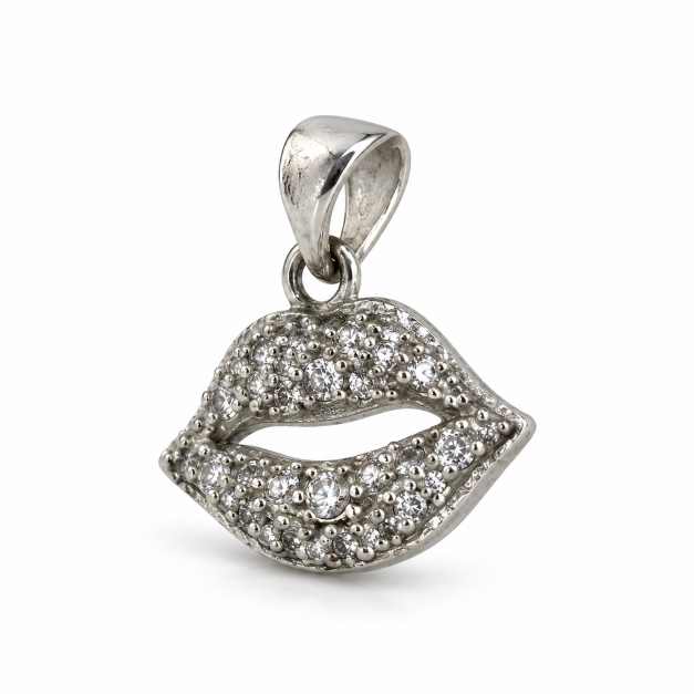 Silver Pendants Lips Motif Clear-Stone Silver-Tone Pendant - APE60693 detail view