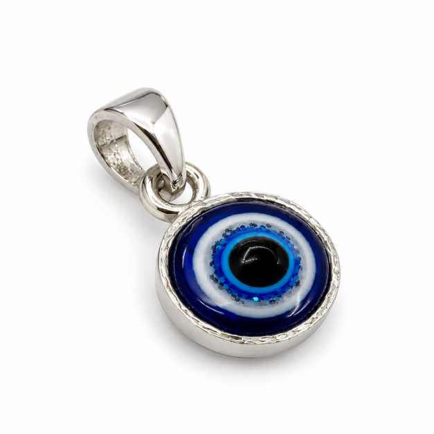 Silver Pendants Blue Evil Eye Round Silver-Tone Pendant - APE61000 side view