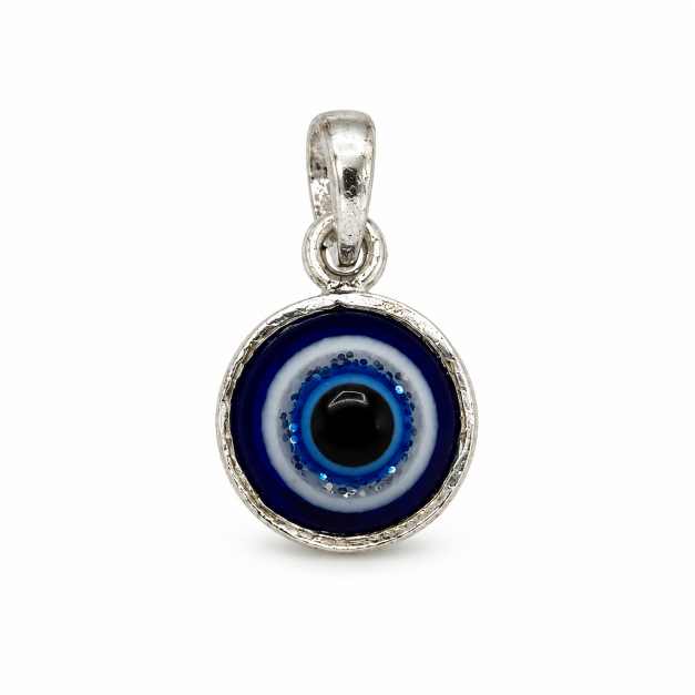 Silver Pendants Blue Evil Eye Round Silver-Tone Pendant - APE61000 front view