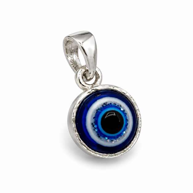 Silver Pendants Blue Evil Eye Round Silver-Tone Pendant - APE61000 detail view