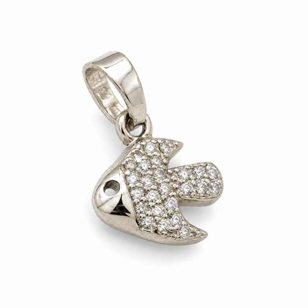 Silver Pendants Fish Motif Clear-Stone Silver-Tone Pendant - APE60683