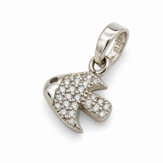 Silver Pendants Fish Motif Clear-Stone Silver-Tone Pendant - APE60683 front view