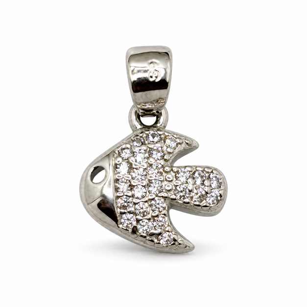 Silver Pendants Fish Motif Clear-Stone Silver-Tone Pendant - APE60683 detail view