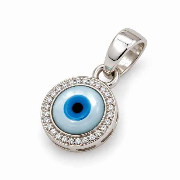 Silver Pendants Blue Evil Eye Halo Silver-Tone Pendant - APE60632