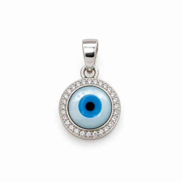 Silver Pendants Blue Evil Eye Halo Silver-Tone Pendant - APE60632 close-up view