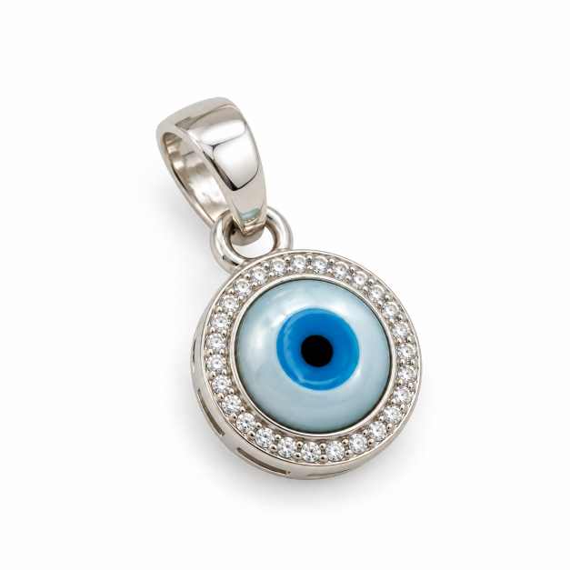 Silver Pendants Blue Evil Eye Halo Silver-Tone Pendant - APE60632 detail view