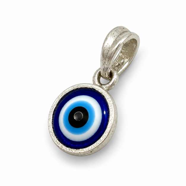 Silver Pendants Blue Evil Eye Round Silver-Tone Pendant - APE61009