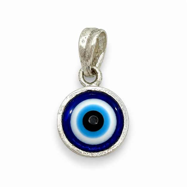 Silver Pendants Blue Evil Eye Round Silver-Tone Pendant - APE61009 close-up view