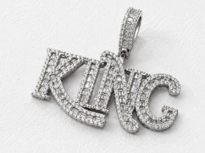Sterling Silver King Letter Pendant With Cubic Zirconia Stones