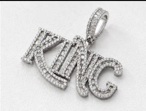 Sterling Silver KING Letter Pendant with Cubic Zirconia Stones side view