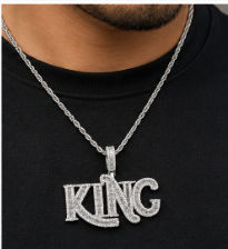 Sterling Silver KING Letter Pendant with Cubic Zirconia Stones view 5