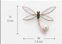 Sterling Silver Rose Gold Plated Dragonfly Brooch with Mother of Pearl, Green Stone & Freshwater Pearl detail view