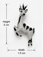 Sterling Silver Deer Brooch with Cubic Zirconia & Black Enamel Detailing detail view