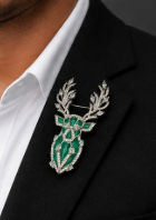 Sterling Silver Deer Head Brooch with Green Stones & Cubic Zirconia view 5