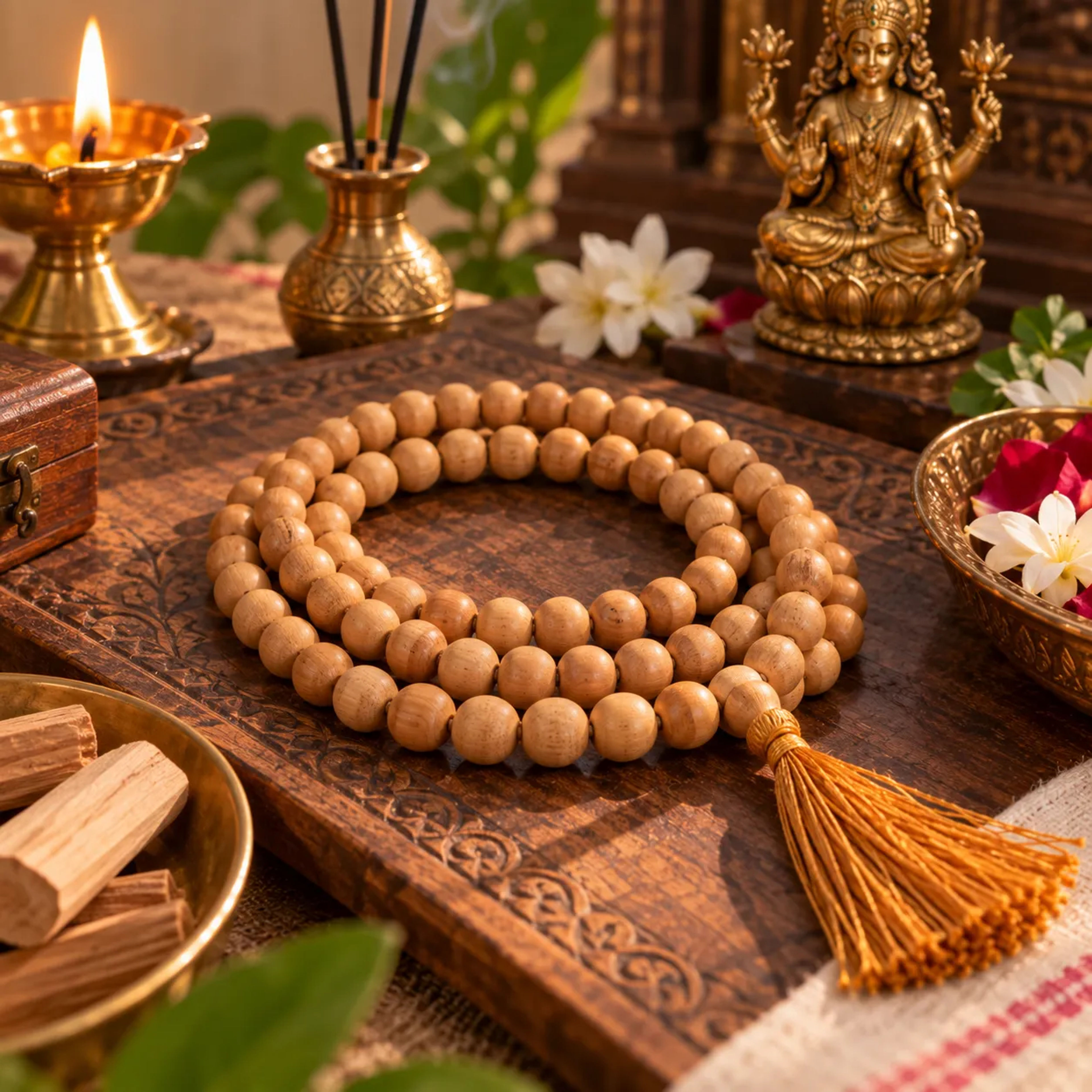 Sandalwood chandan japa mala with 108 fragrant wood beads