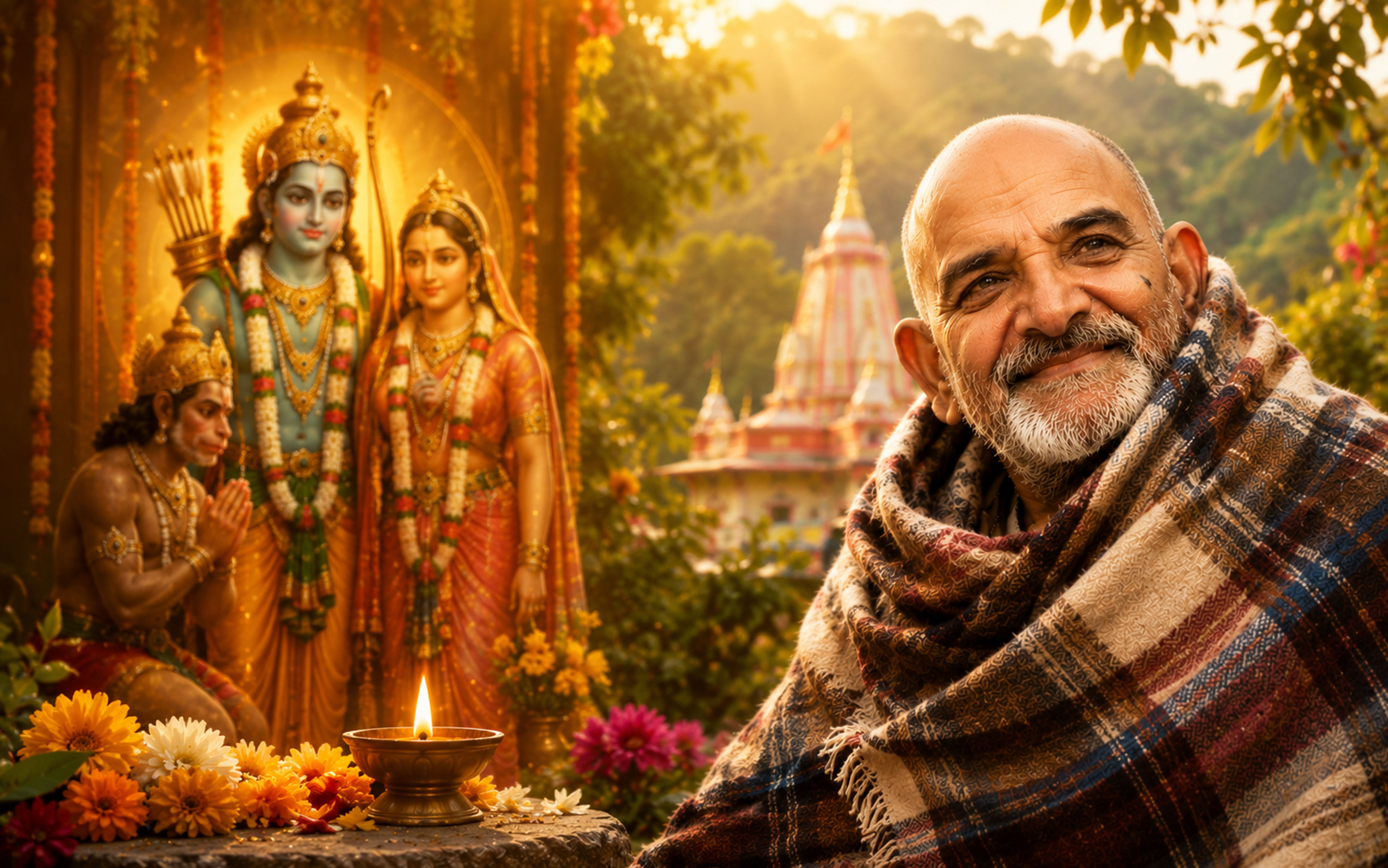 Traditional devotional artwork depicting Bhagwan Sita and Ram, central to Neem Karoli Baba's spiritual practice