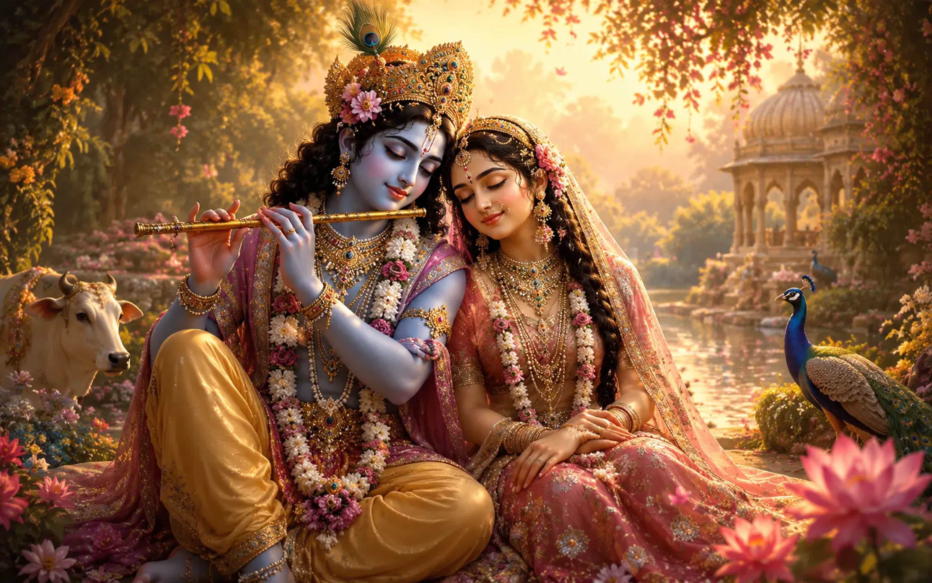 Devotional depiction of Radha and Krishna together in Vrindavan