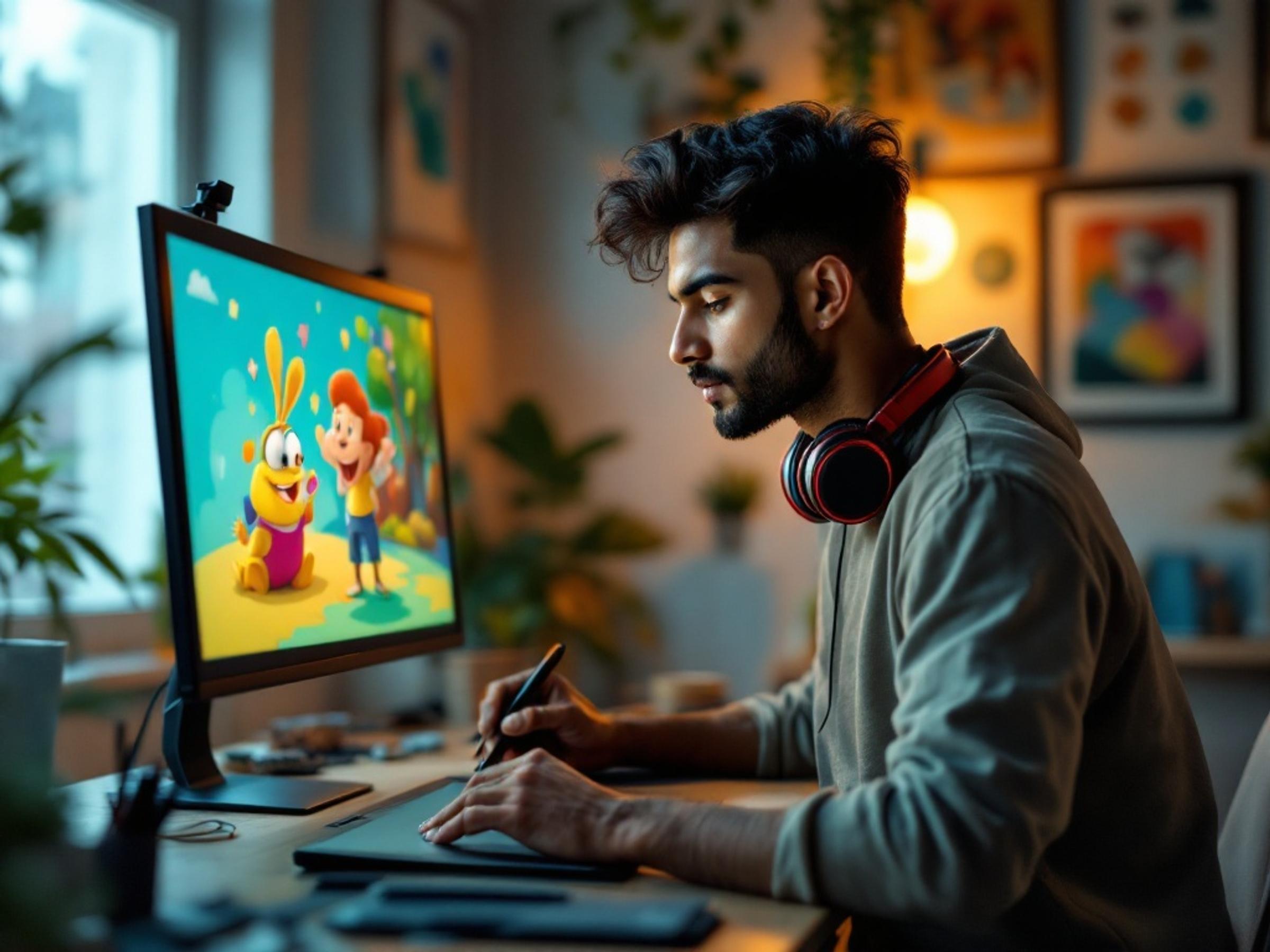 Yenepoya Online BCA in Multimedia and Animation learner designing 3D artwork