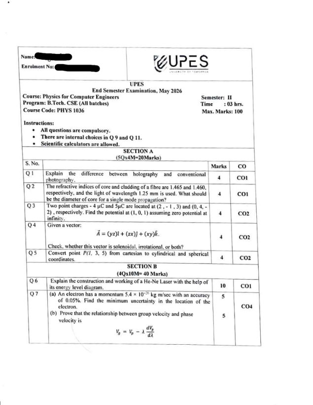 End-Sem 2026(May)[CSE], Physics