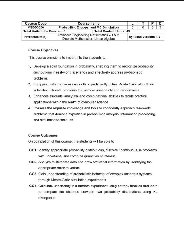 Course Content, Probability, Entropy, and MC Simulation