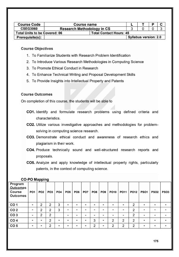 Course Content, Research Methodology in CS