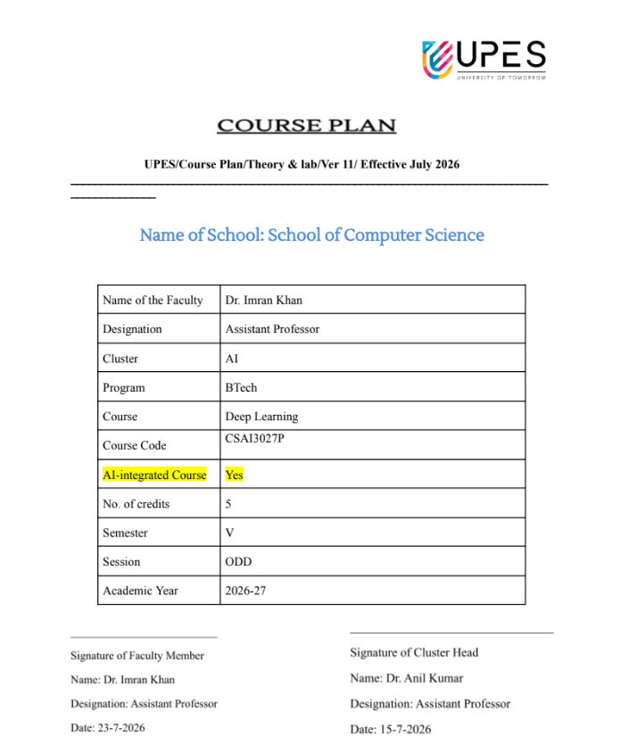 Course Content, Deep Learning