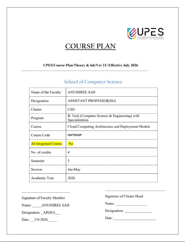 Course Content, Cloud Computing Architecture and Deployment Models