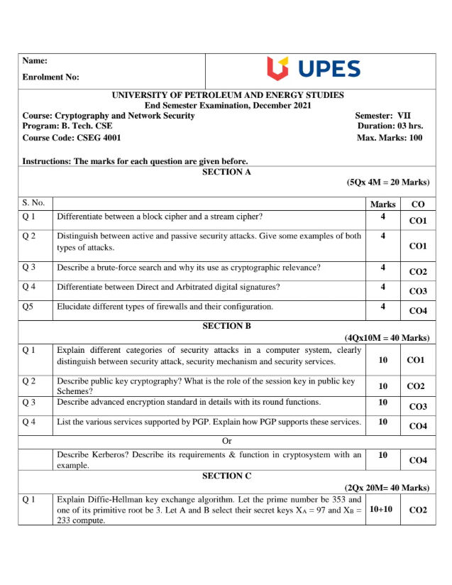 End-Sem 2021(Dec)[CSE], Cryptography and Network Security