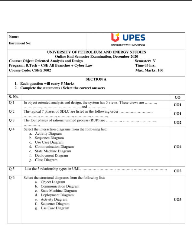 End-Sem 2020(Dec)[CSE], Object Oriented Analysis and Design