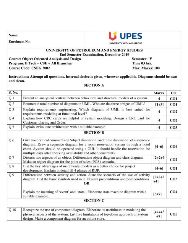 End-Sem 2019(Dec)[CSE], Object Oriented Analysis and Design
