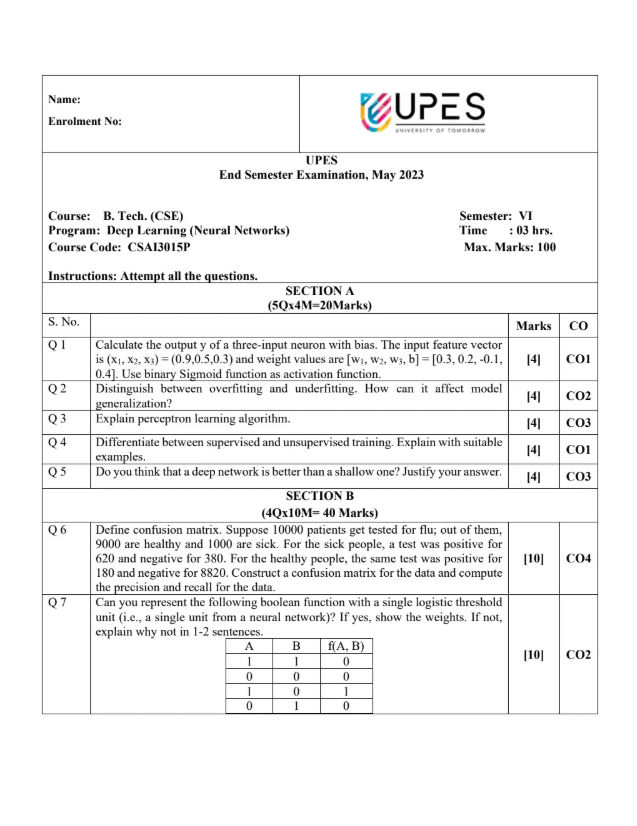 End-Sem 2023(May)[CSE], Deep Learning