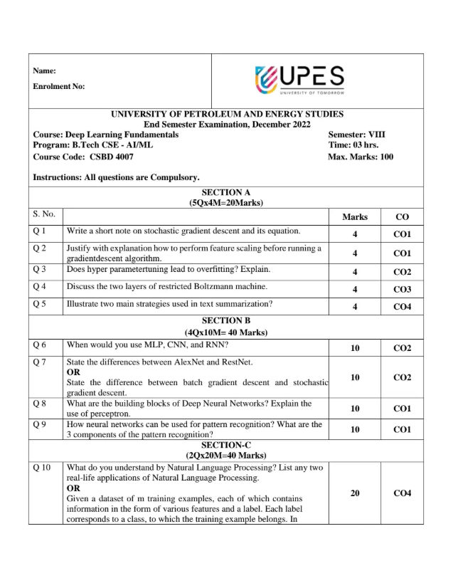 End-Sem 2022(Dec)[CSE], Deep Learning
