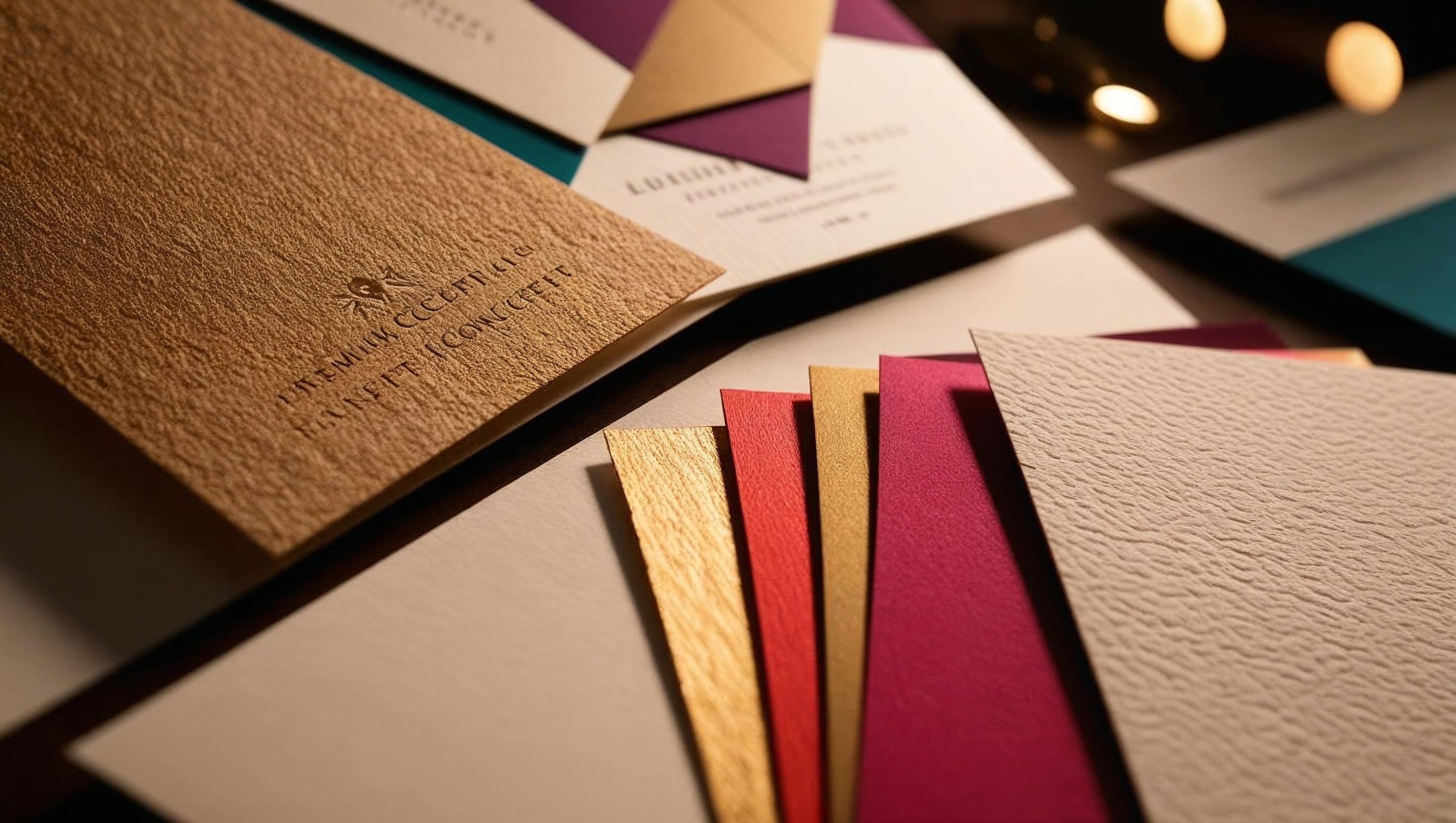 Premium wedding card materials - handmade paper, velvet, foil stamping at Jalaram Cards Vadodara