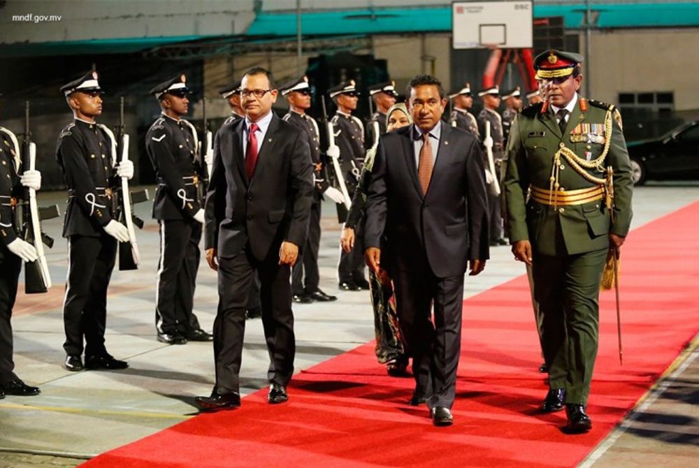 President Abdulla Yameen arriving at the 125th MNDF anniversary event on Sunday, 23rd April 2017