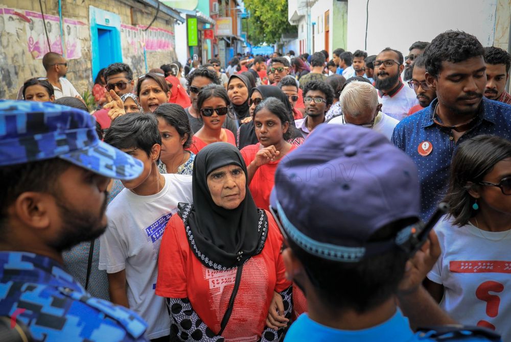 Rilwan's mother, Aiminath Easa, at a demonstration held to mark three years' since Rilwan's abduction