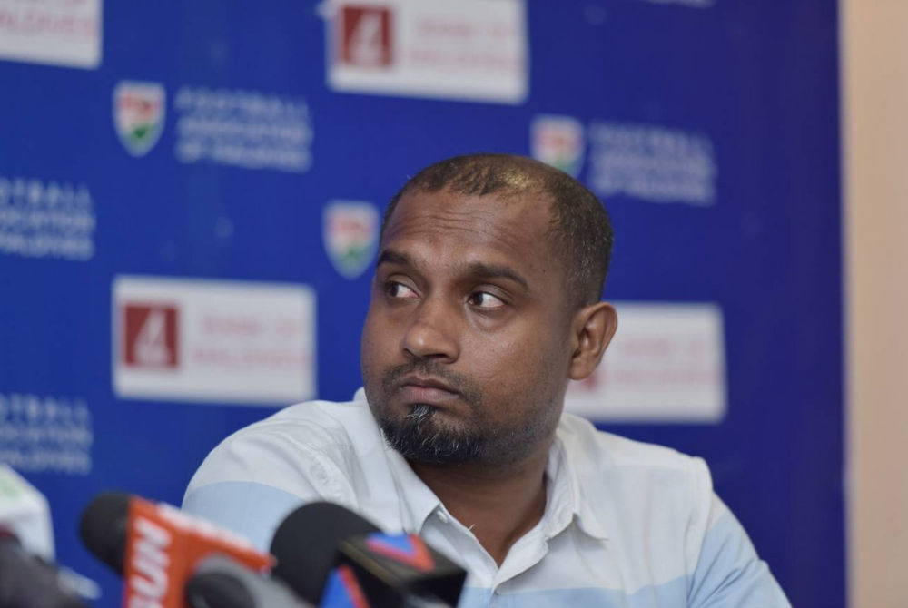 Jawaz at a press conference held by the Football Association of Maldives