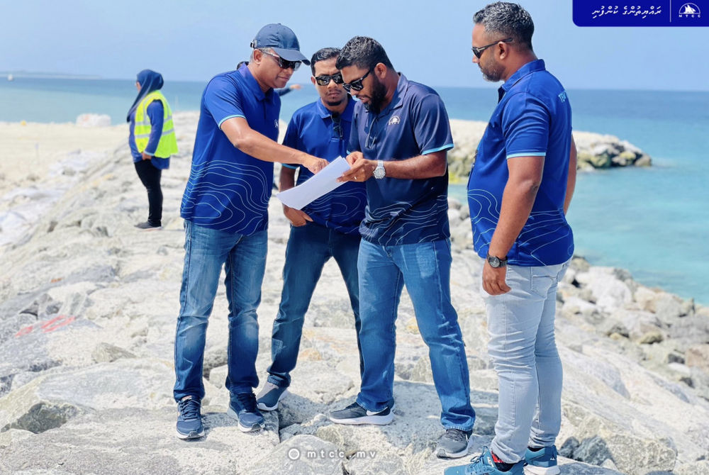 CEO Adam Azim and his team has inspected the progress of the ongoing airport shore protection project of Kulhudhuffushi City