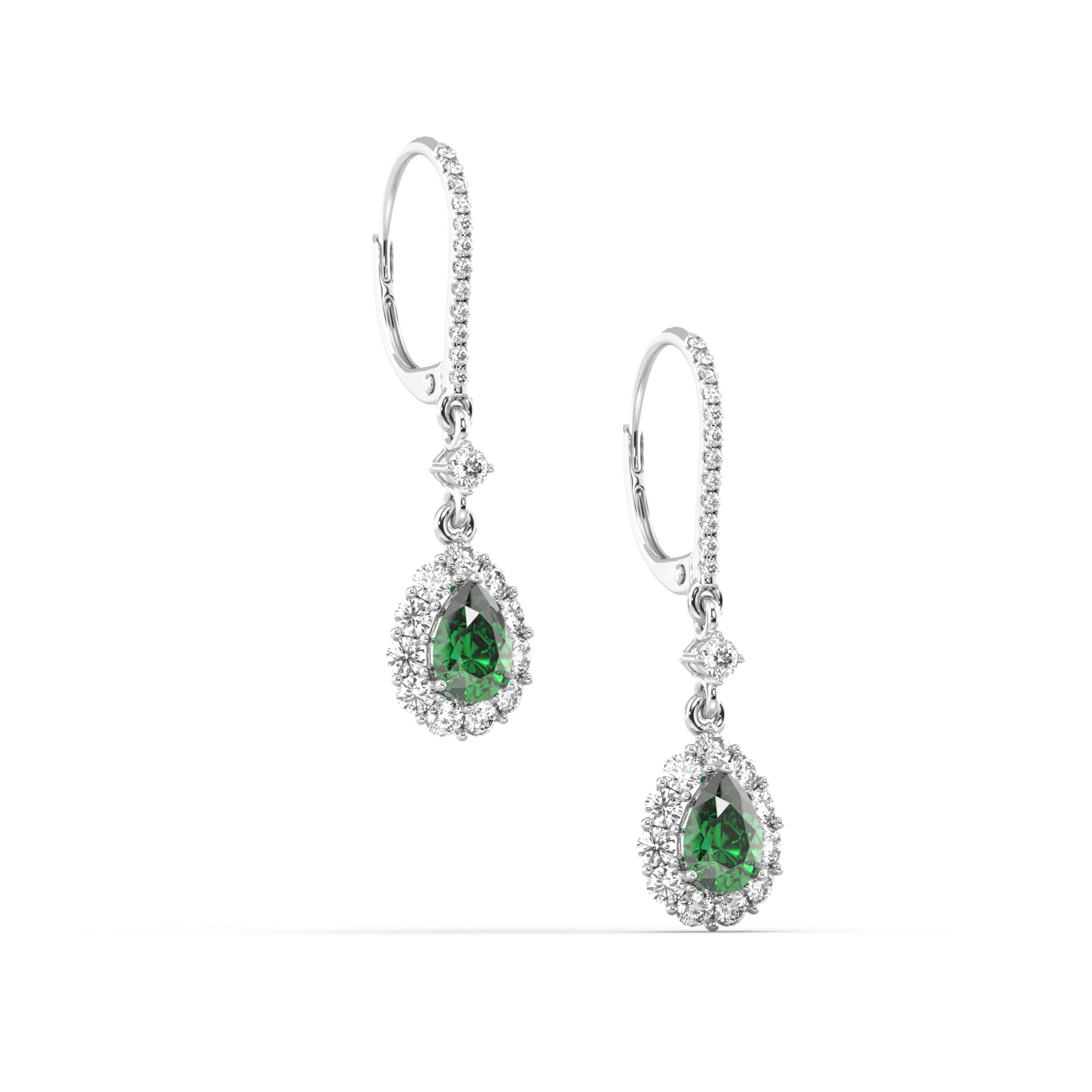 Pear Emerald  Drop Halo Earrings