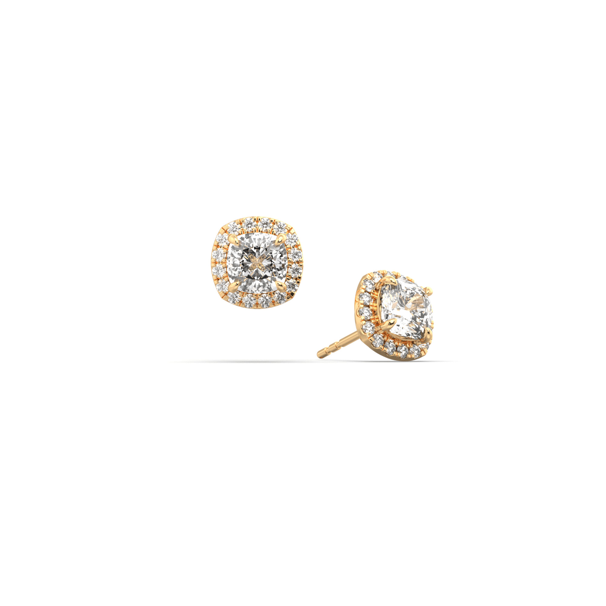Cushion Cut Halo Diamond Stud Earring 