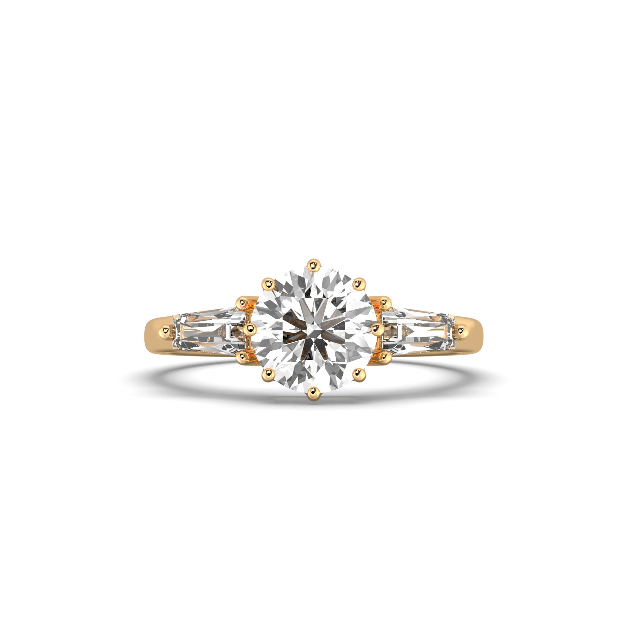 Classic Round Brilliant And Tapered Diamond Ring